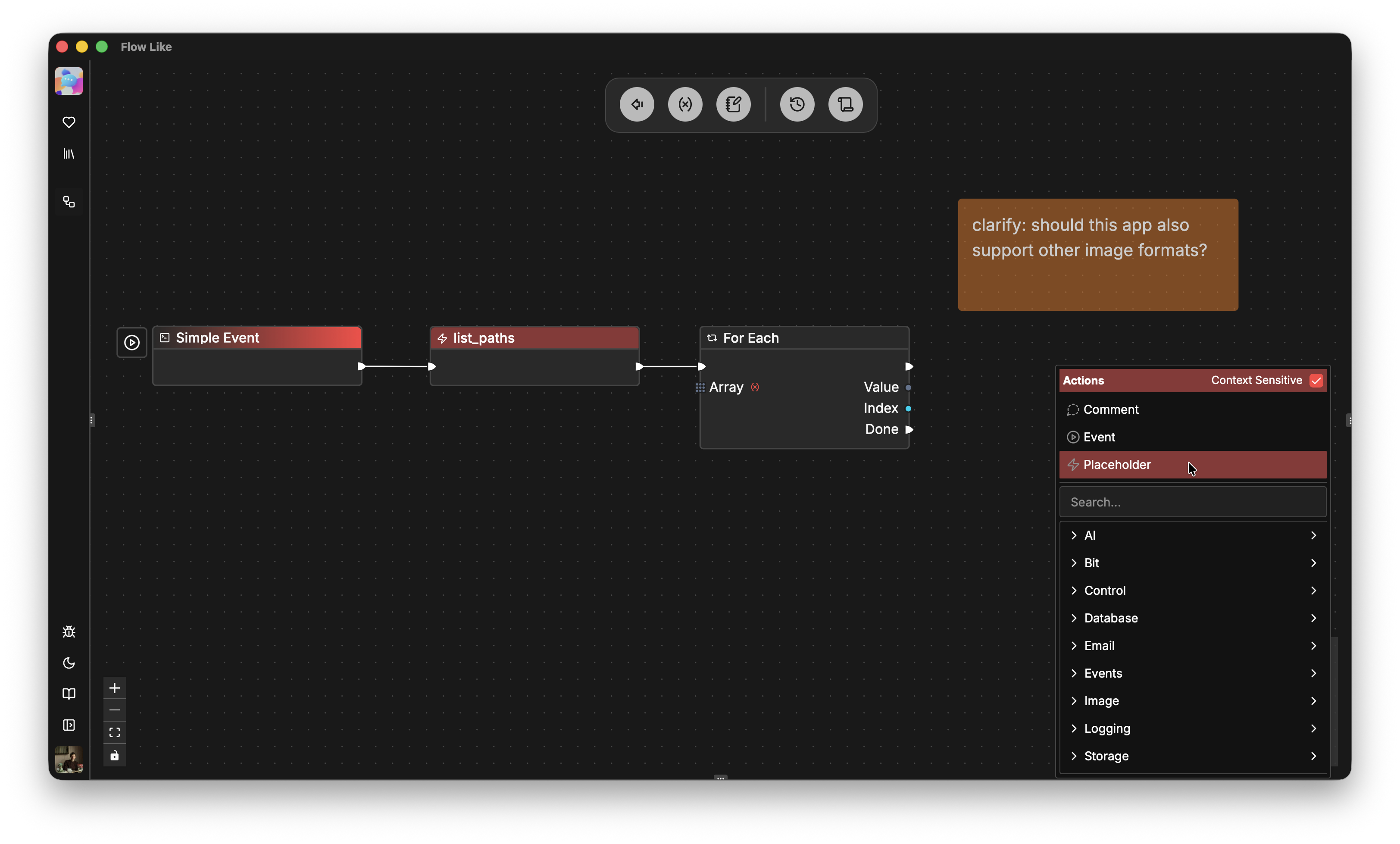 Flow-Like prototyping with placeholder nodes