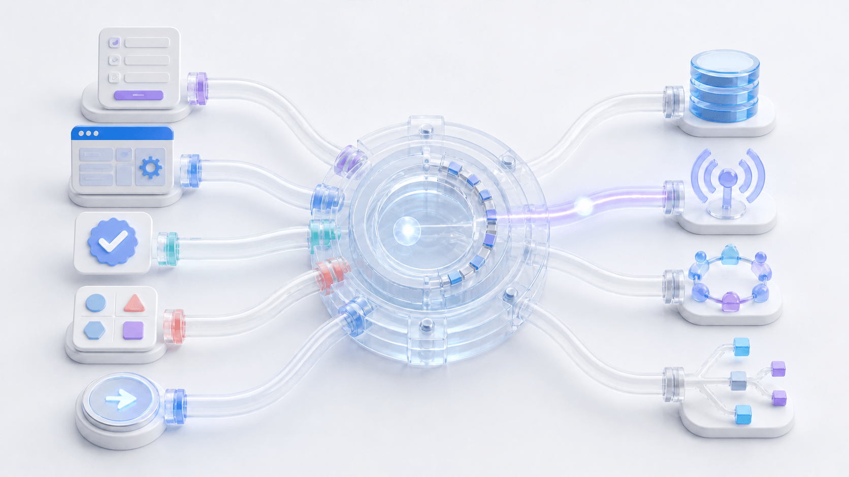 Five interaction mechanisms, including an approval, converging on one Channel contract with one of four network transports selected